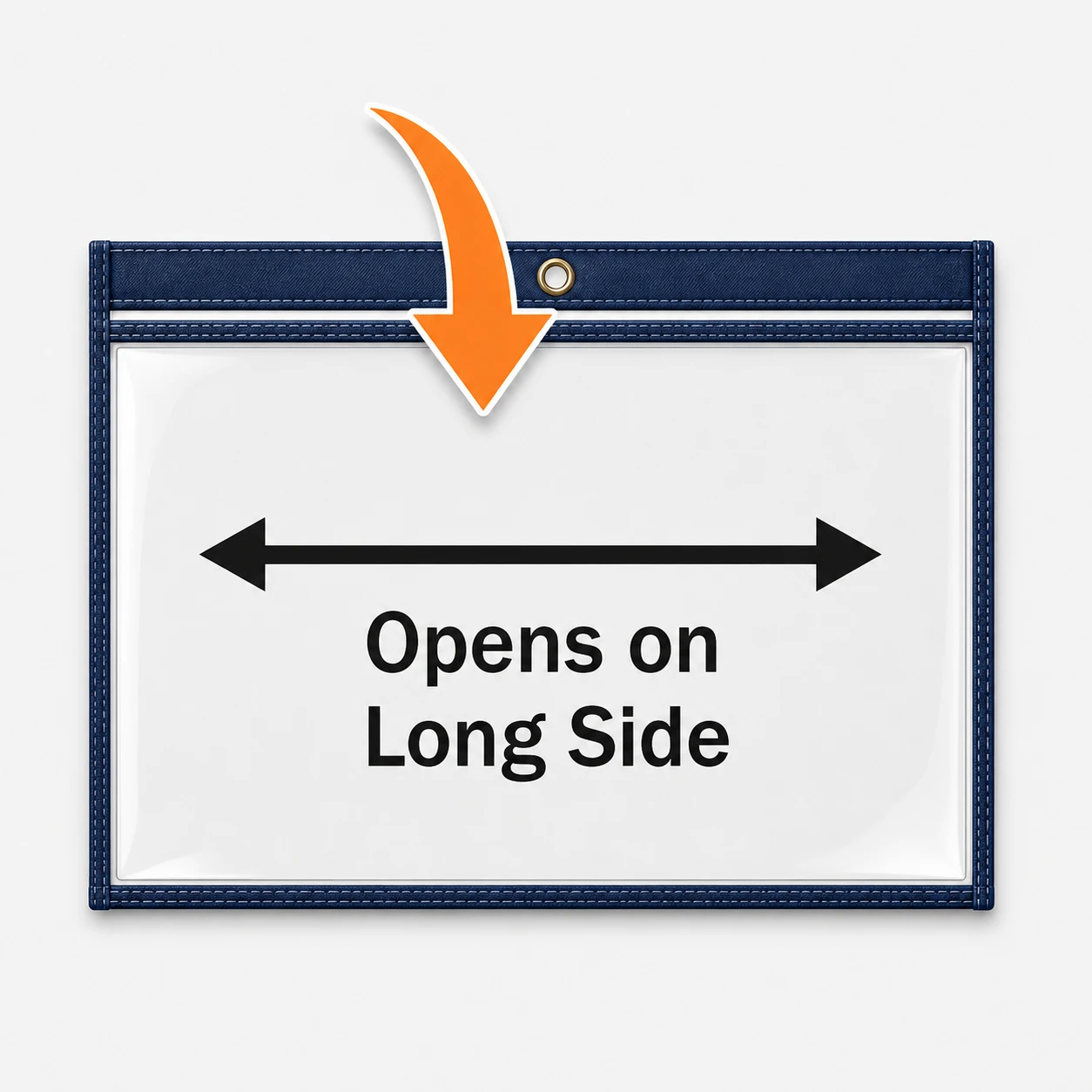 Landscape View job ticket holder with long-side opening direction arrow