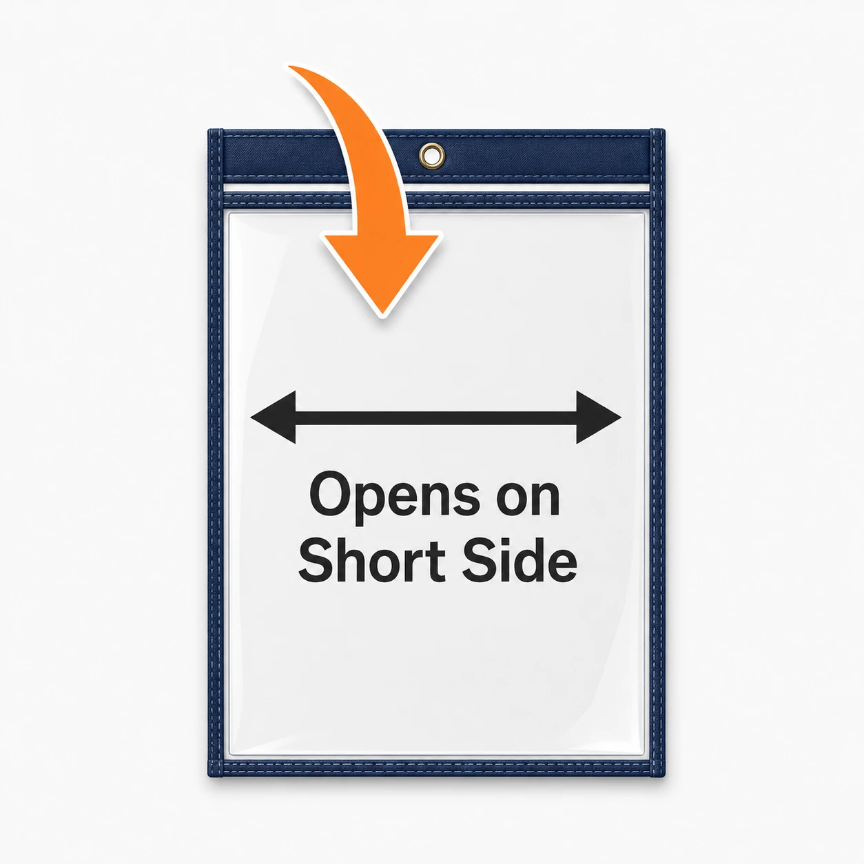Portrait View job ticket holder with short-side opening direction arrow